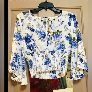White and Blue Floral Boho Top